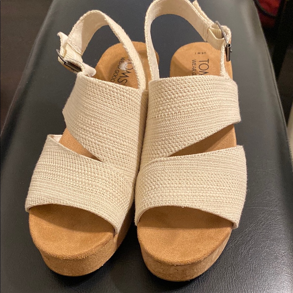Toms Cream Platform Sandals with Cork Soles